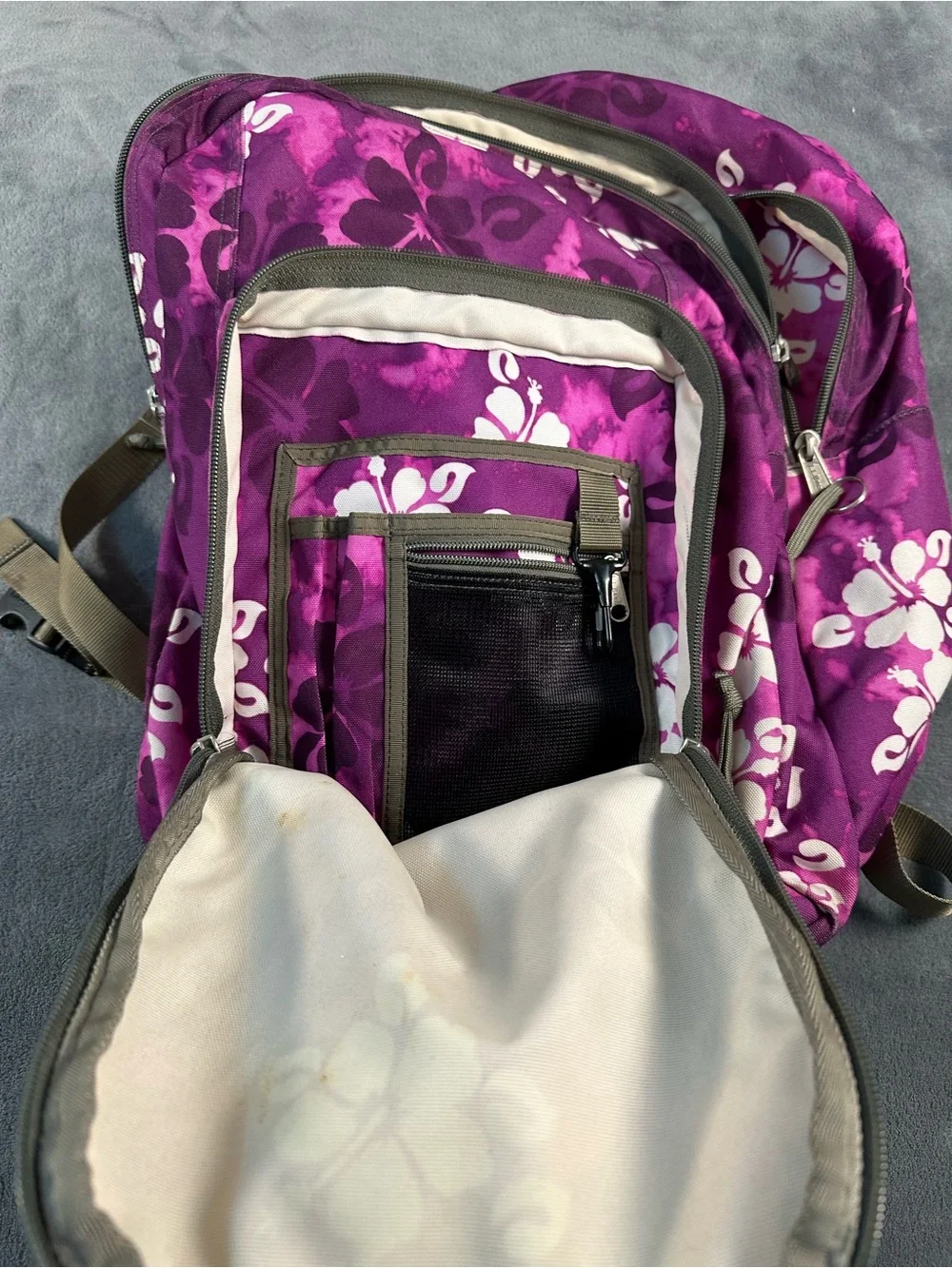 L.L. Bean Purple Floral Kids Backpack with White Flower Print